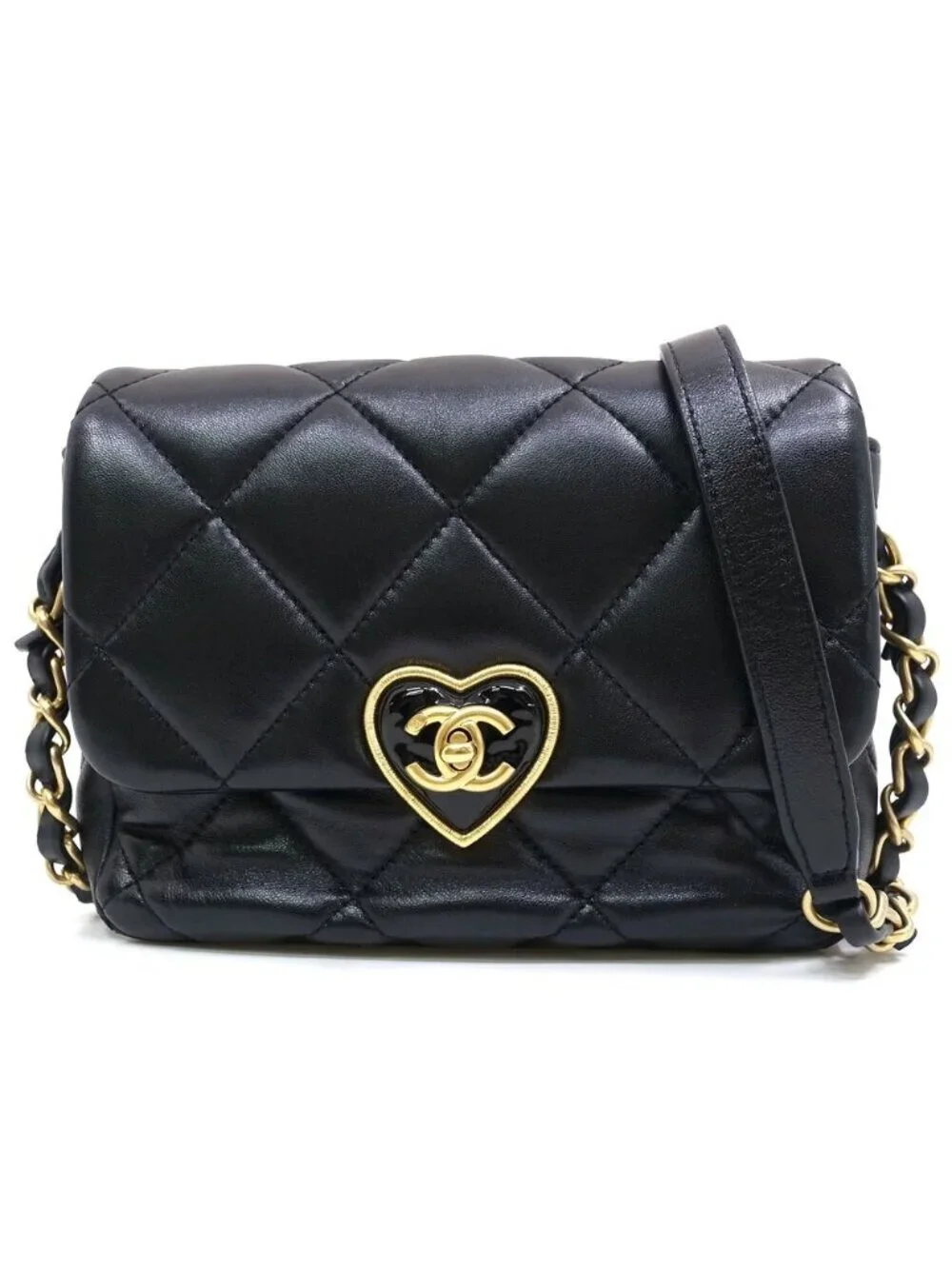 Chanel Heart Lock Chain Shoulder Bag Lambskin BK